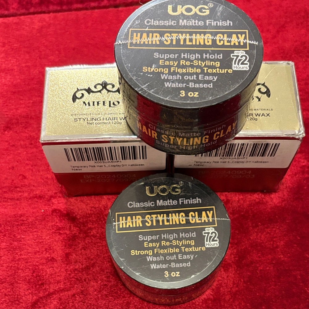 2 Urban Outfitters Hair Styling Clay - Black and Gold and 2 Mife Loy styling wax